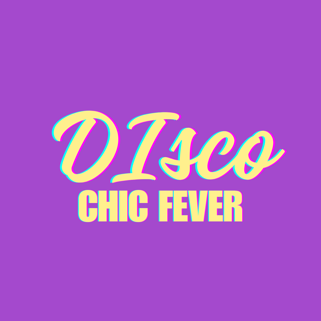 Fond violet avec titre au centre "Disco Chic Fever" pour cours de danse