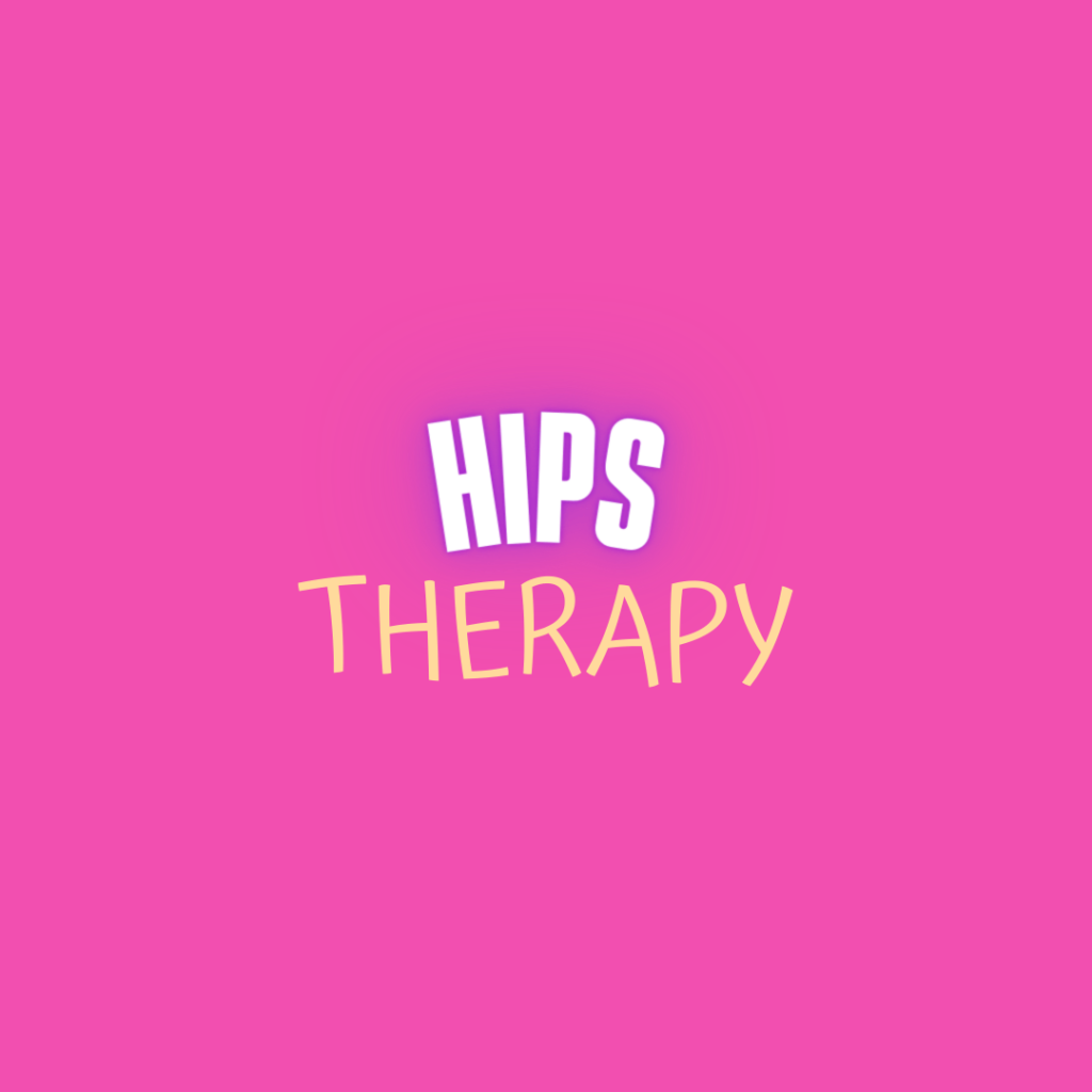 Fond rose avec titre au centre "Hips Therapy" pour les cours de danse