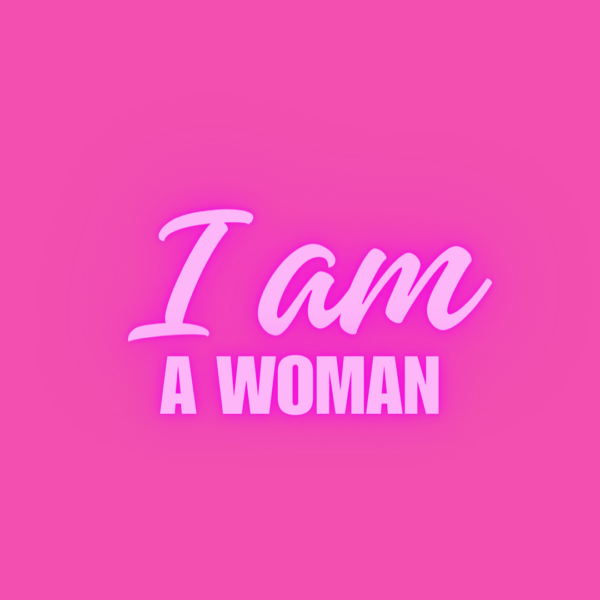 Fond rose avec un titre au centre "I am a woman" pour un cours de danse